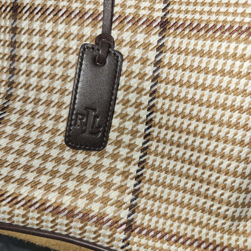 Lauren Ralph lauren Houndstooth Tote Bag Classic Preppy Purse Brown Tan Plaid - Picture 3 of 14